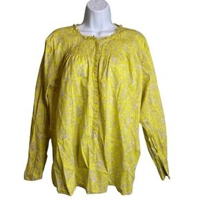 J Crew Women's Yellow Floral Smocked Peasant Blouse Size 3X Cottagecore Country‎